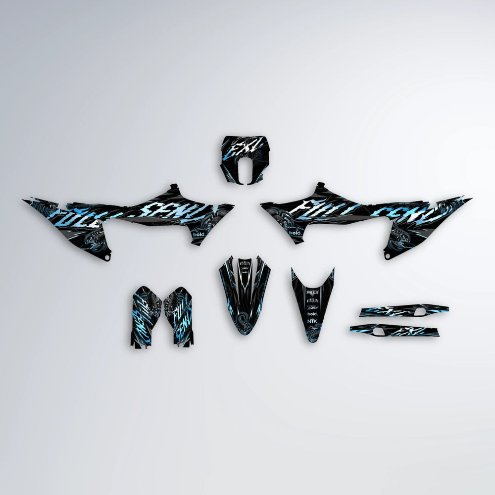 VENOM Stark Varg SM graphics kit parts layout in Light Blue & White