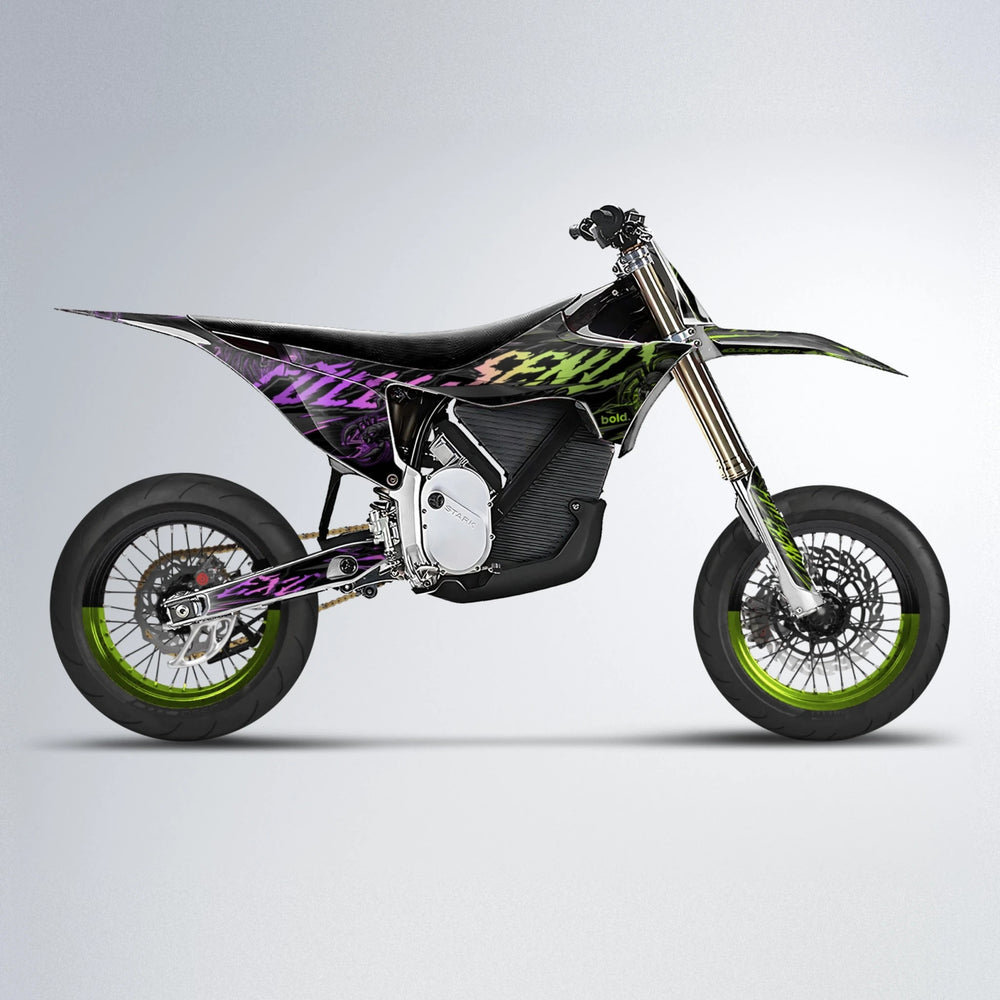 VENOM Stark Varg SM supermoto graphics kit in Purple & Yellow