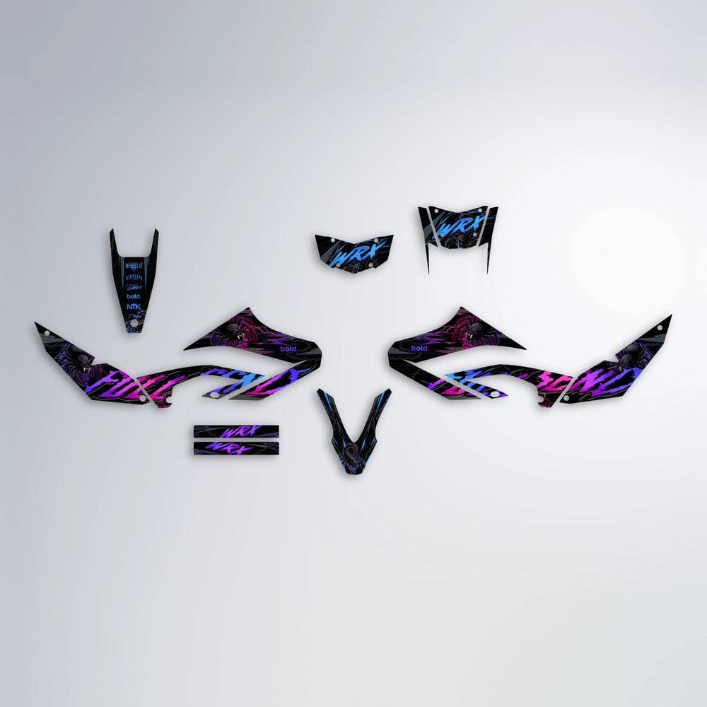 VENOM Yamaha WR 125X graphics kit parts layout in Blue Purple Fade