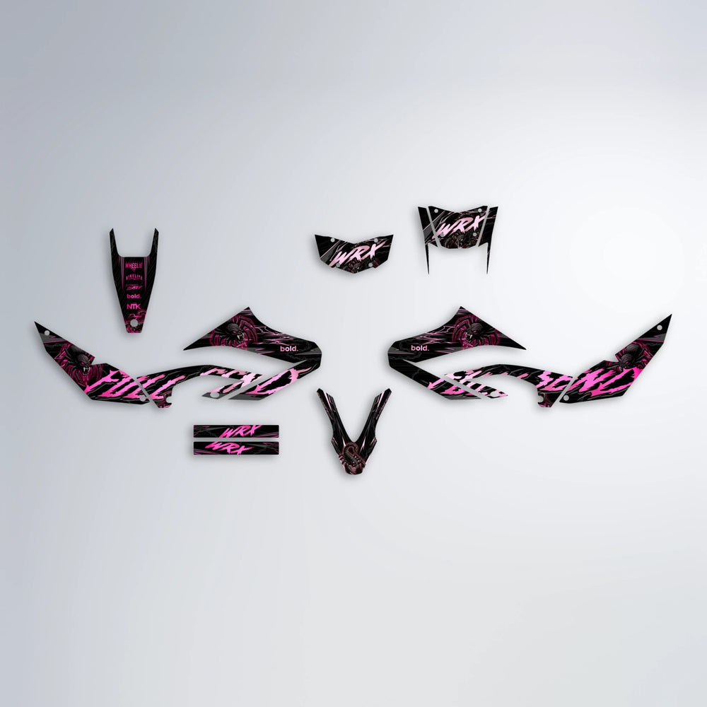 VENOM Yamaha WR 125X graphics kit parts layout in Flamingo