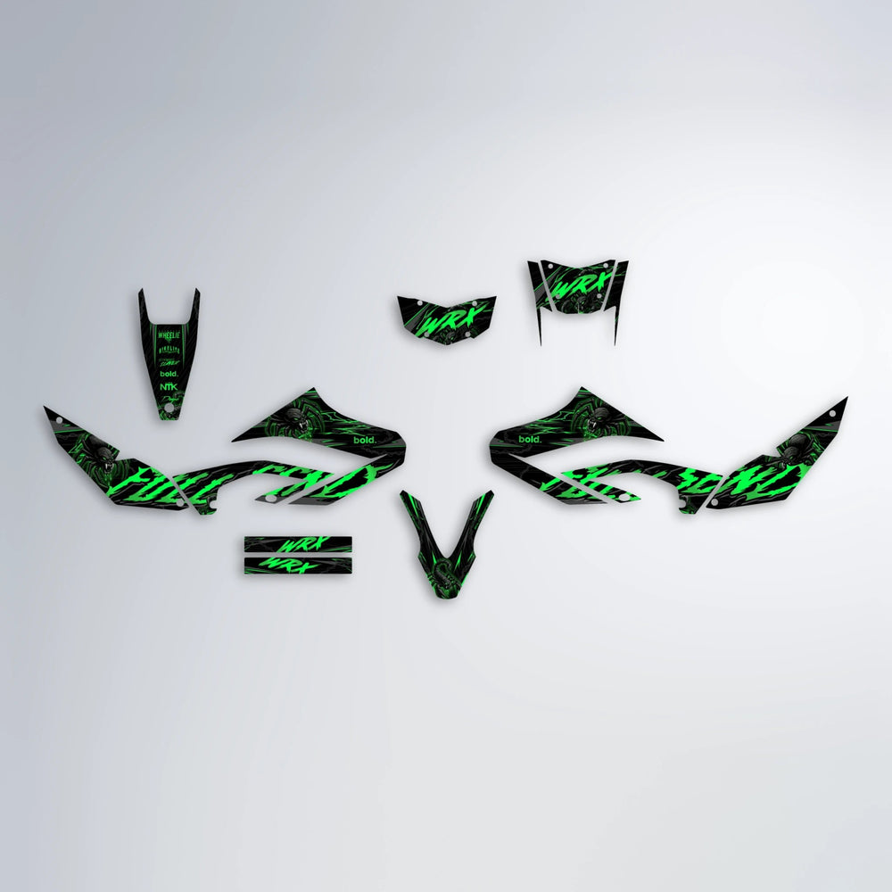 VENOM Yamaha WR 125X graphics kit parts layout in Green