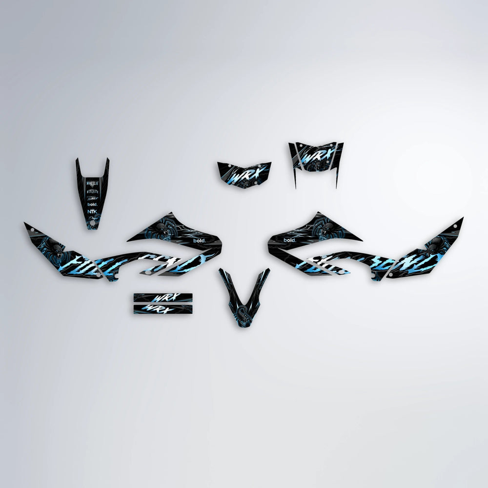 VENOM Yamaha WR 125X graphics kit parts layout in Light Blue & White