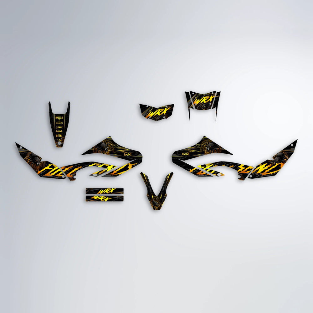 VENOM Yamaha WR 125X graphics kit parts layout in Orange & Yellow