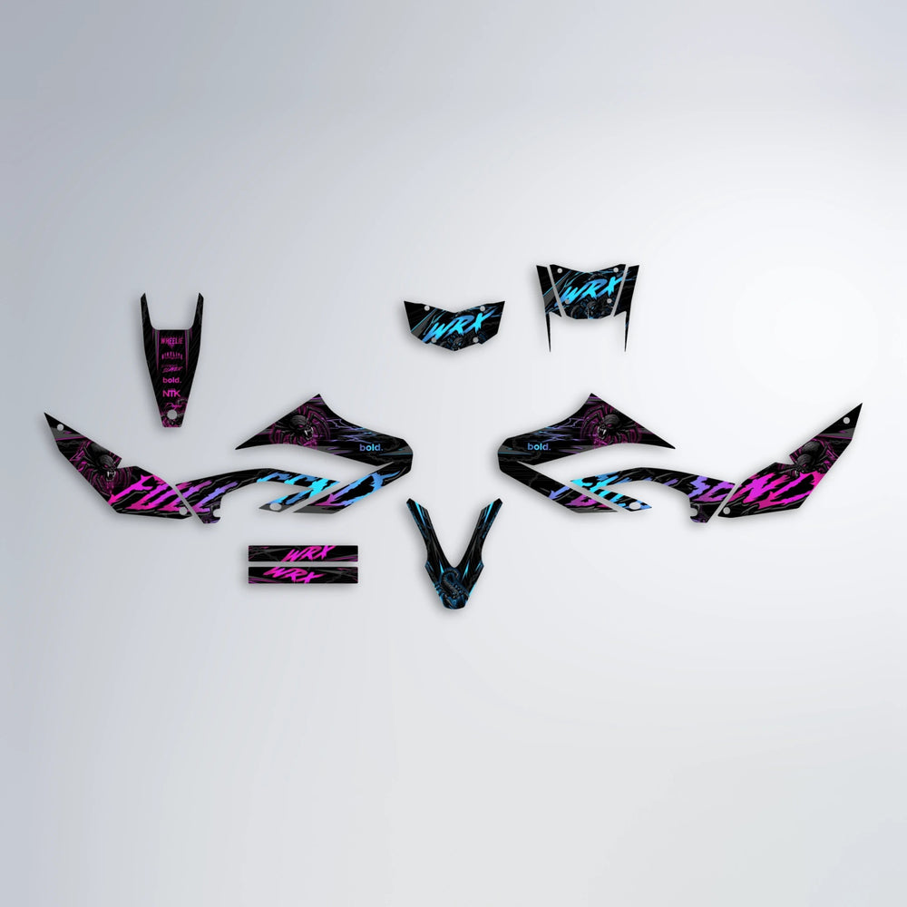 VENOM Yamaha WR 125X graphics kit parts layout in Pink & Light Blue