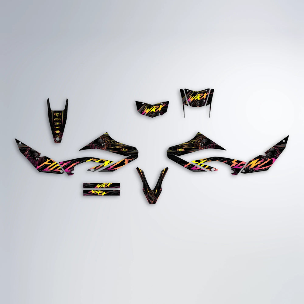 VENOM Yamaha WR 125X graphics kit parts layout in Pink & Yellow