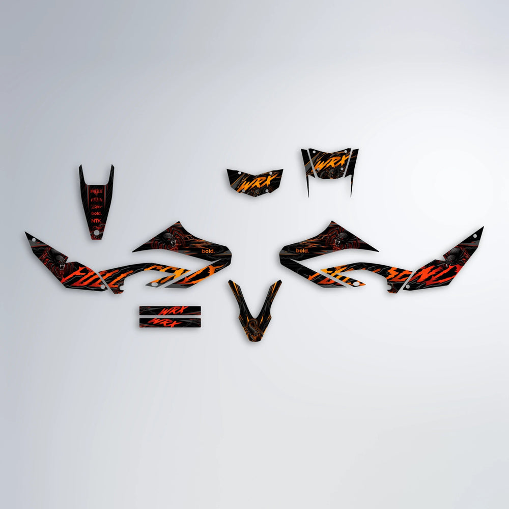 VENOM Yamaha WR 125X graphics kit parts layout in Red & Orange