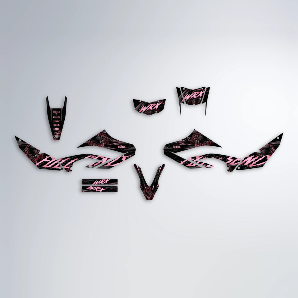 VENOM Yamaha WR 125X graphics kit parts layout in Sakura Pink