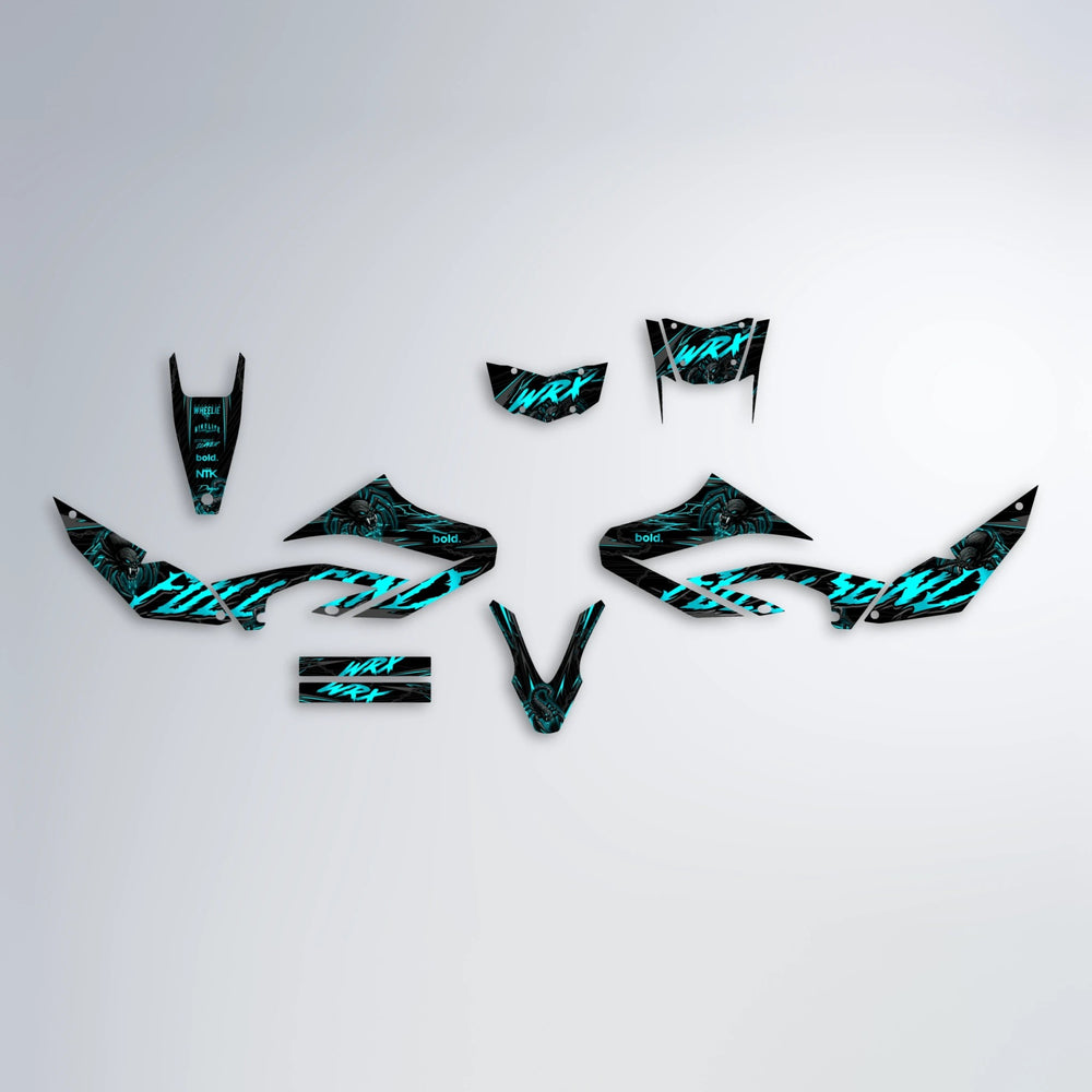 VENOM Yamaha WR 125X graphics kit parts layout in Teal