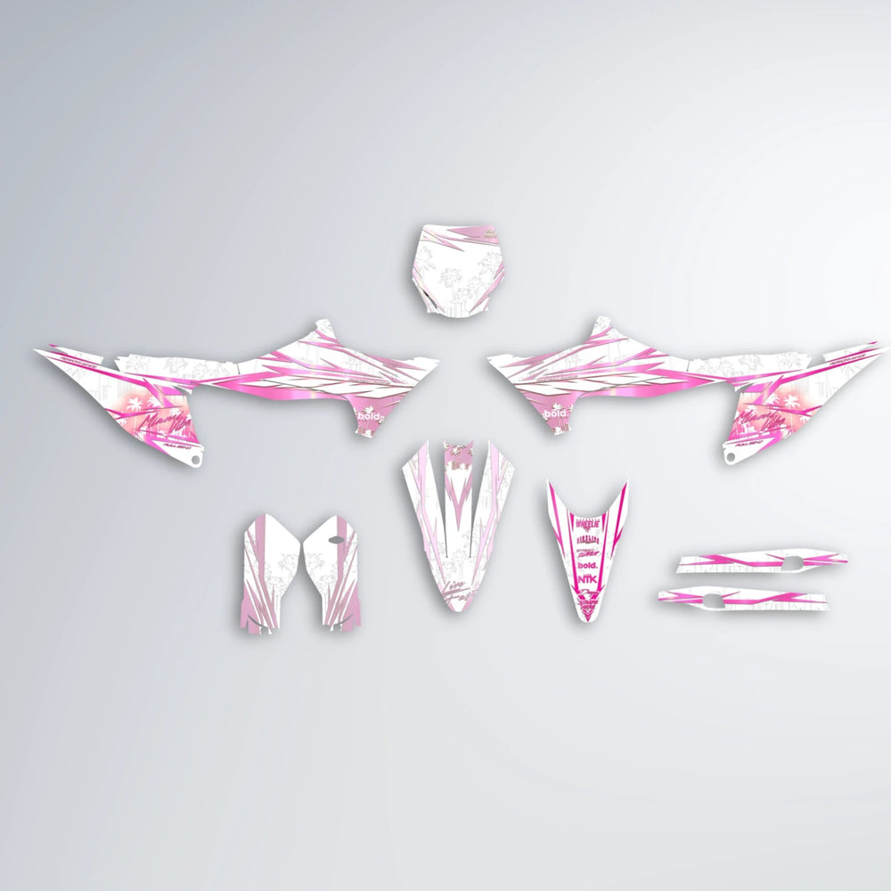 VICTORY Stark Varg MX graphics kit parts layout in Flamingo