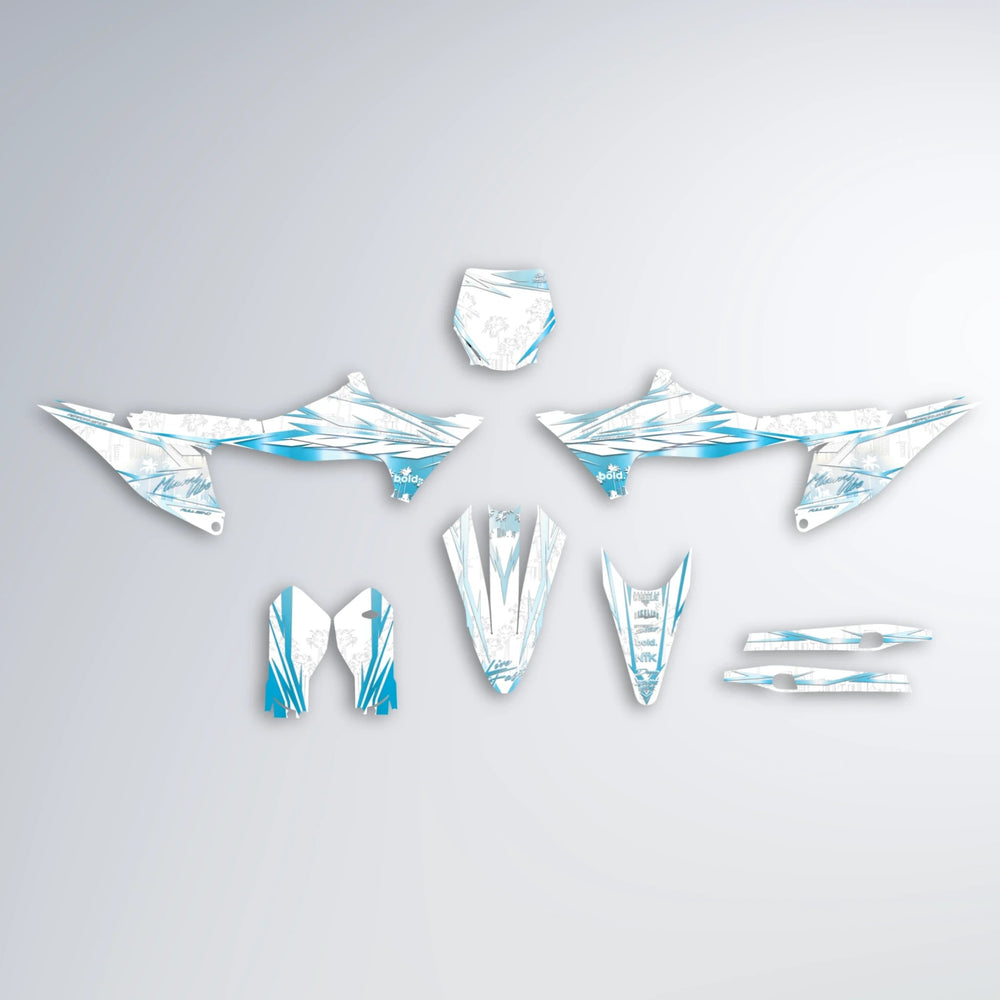 VICTORY Stark Varg MX graphics kit parts layout in Light Blue & White