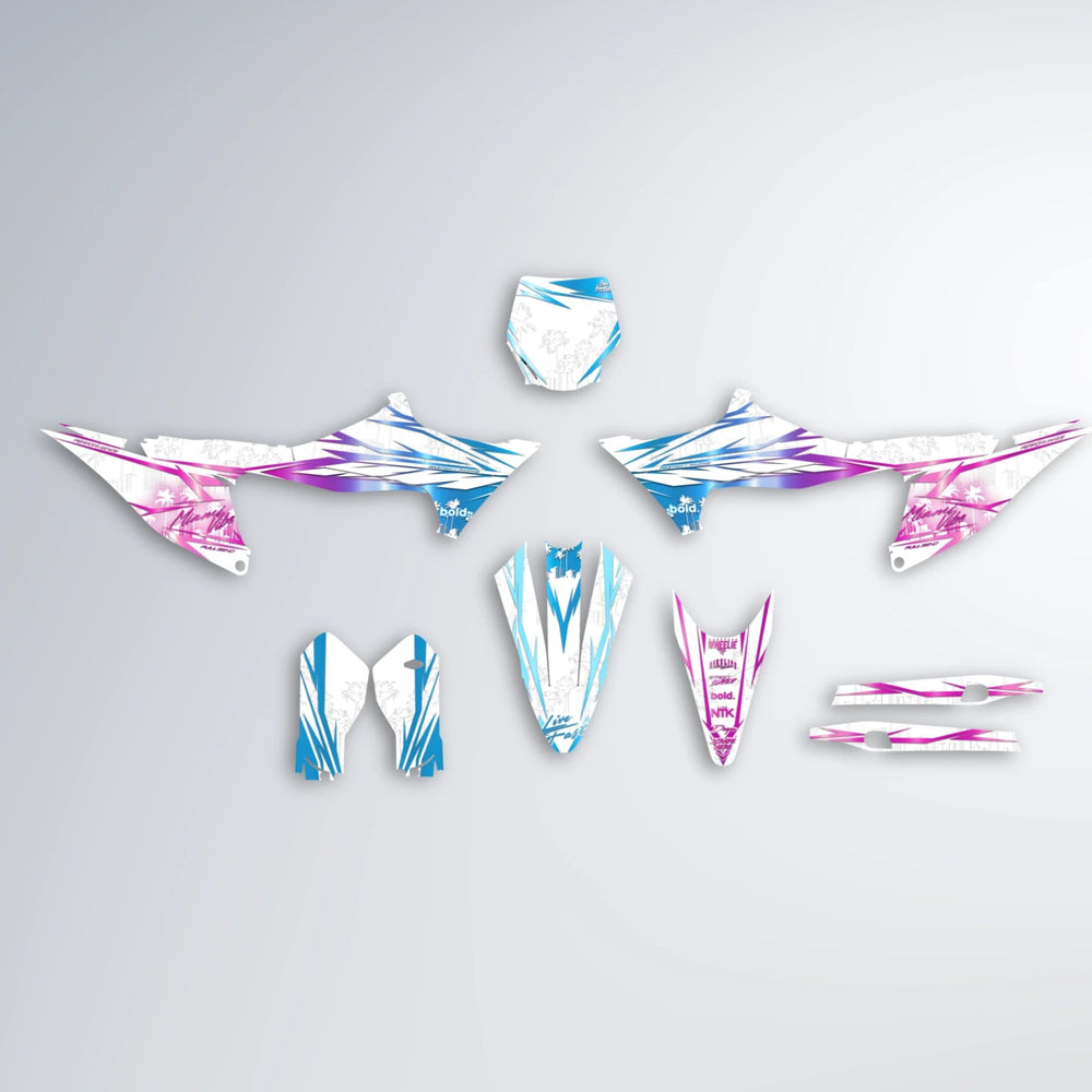 VICTORY Stark Varg MX graphics kit parts layout in Pink & Light Blue