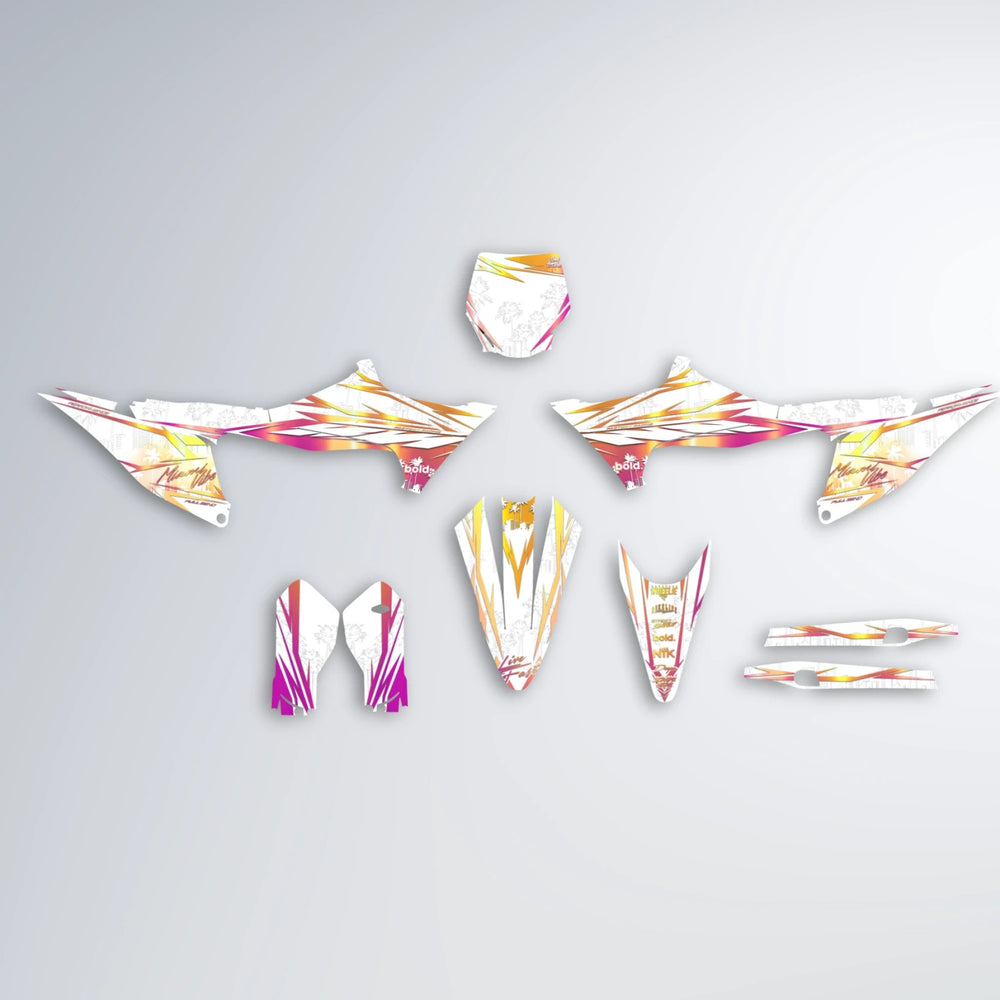 VICTORY Stark Varg MX graphics kit parts layout in Pink & Yellow