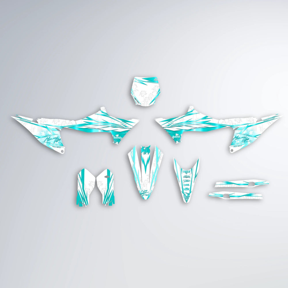 VICTORY Stark Varg MX graphics kit parts layout in Teal