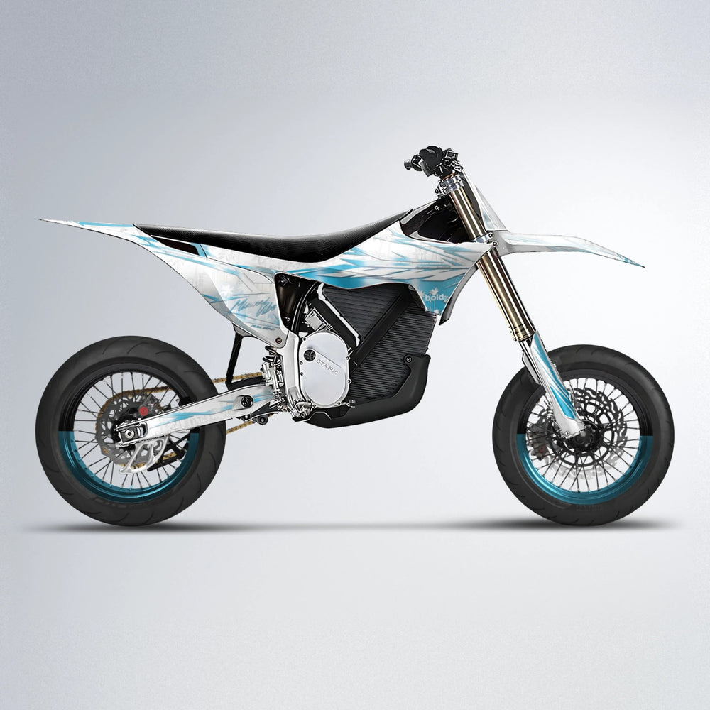 VICTORY Stark Varg SM supermoto graphics kit in Light Blue & White