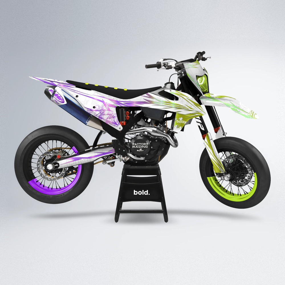 VICTORY supermoto graphics kit in Purple & Fluo Yellow