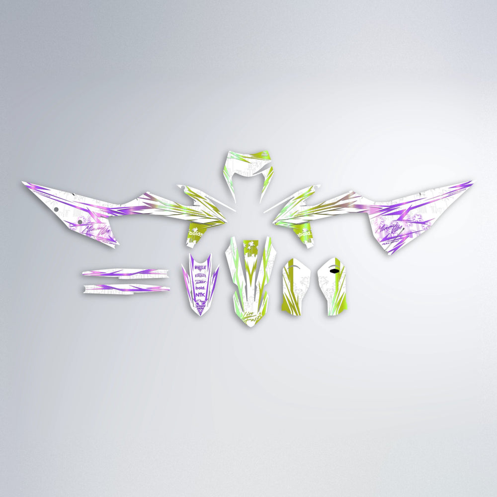 VICTORY graphics kit parts layout in Purple & Fluo Yellow