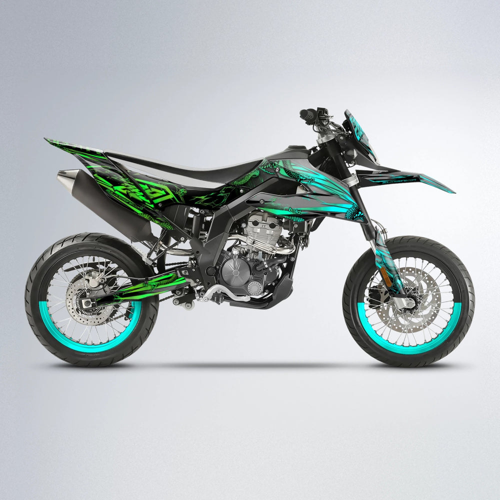 VIPER Aprilia SX 125 supermoto graphics kit in Cyan & Green