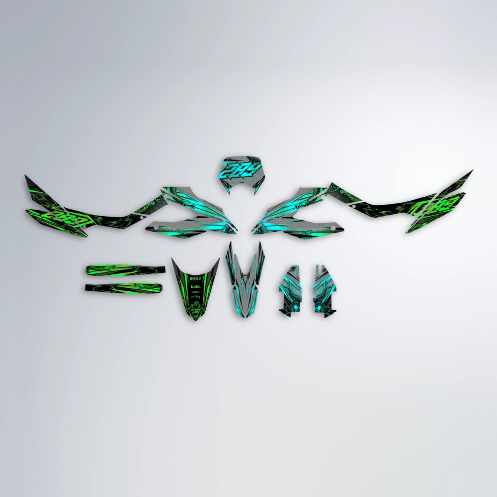 VIPER Aprilia SX 125 graphics kit parts layout in Cyan & Green