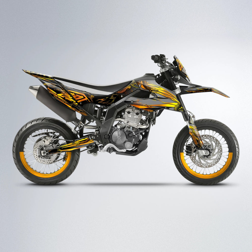 VIPER Aprilia SX 125 supermoto graphics kit in Orange & Yellow