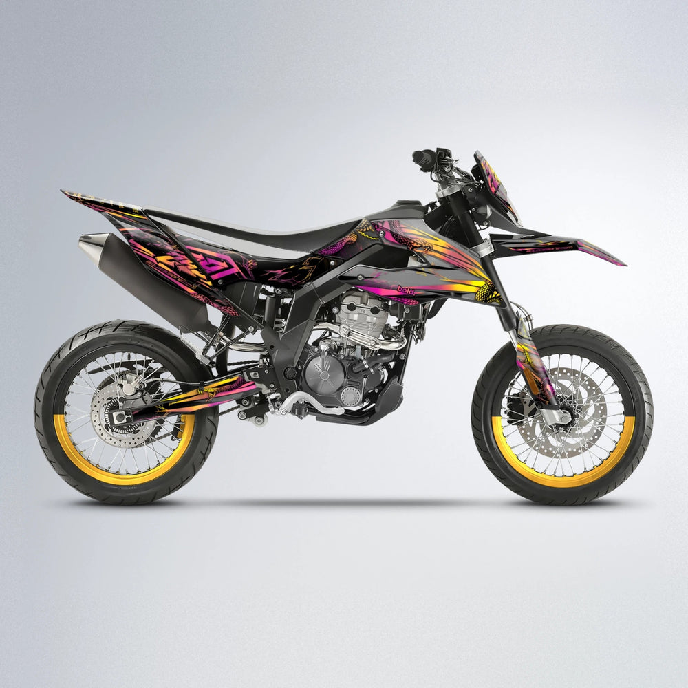 VIPER Aprilia SX 125 supermoto graphics kit in Pink & Yellow