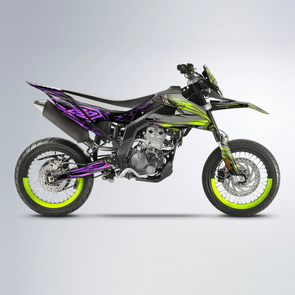 VIPER Aprilia SX 125 supermoto graphics kit in Purple & Yellow