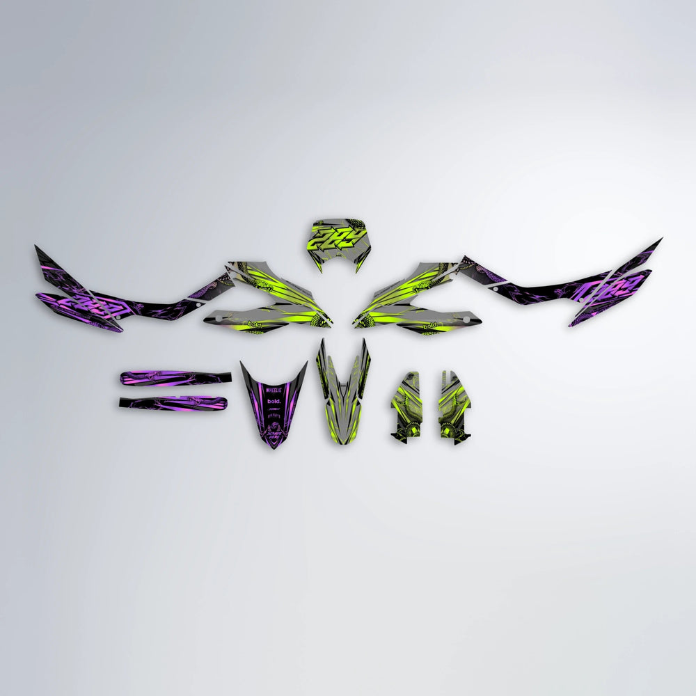 VIPER Aprilia SX 125 graphics kit parts layout in Purple & Yellow