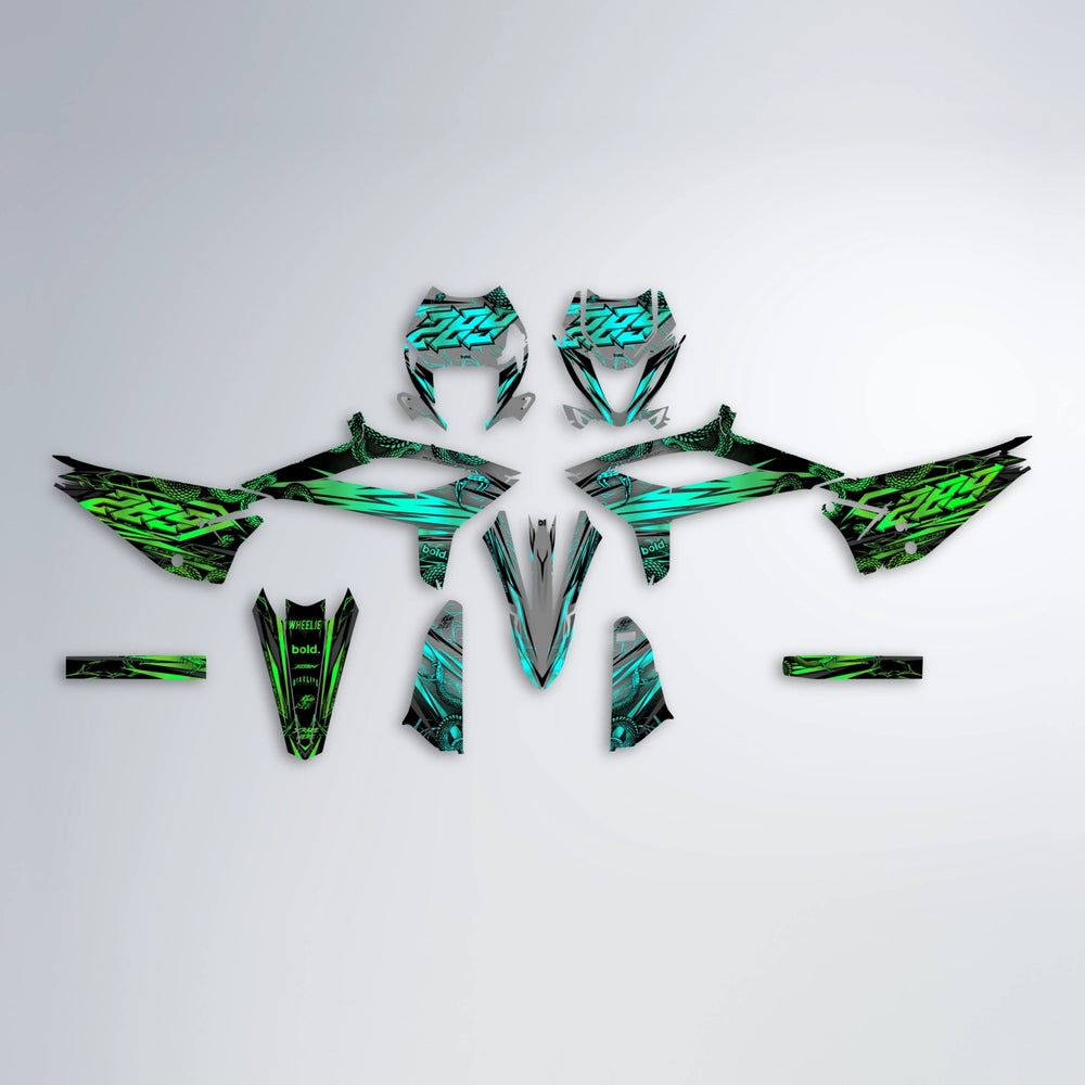 VIPER Beta graphics kit parts layout in Cyan & Green