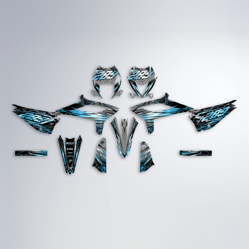 VIPER Beta graphics kit parts layout in Light Blue & White