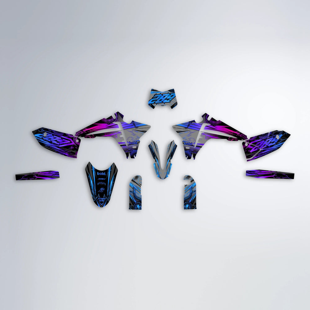 VIPER Fantic graphics kit parts layout in Blue Purple Fade