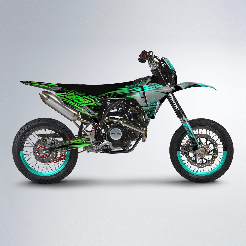 VIPER Fantic supermoto graphics kit in Cyan & Green