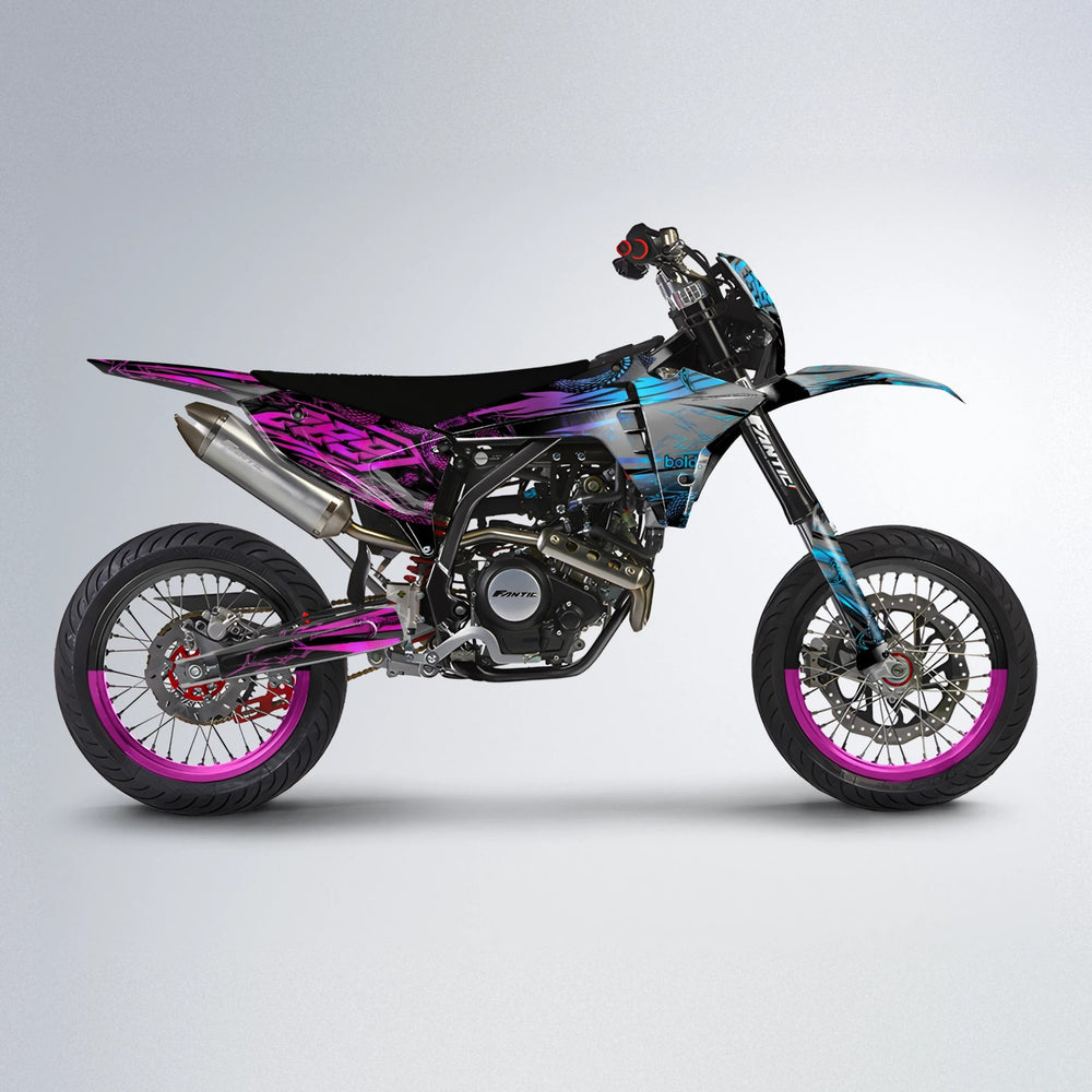VIPER Fantic supermoto graphics kit in Pink & Light Blue