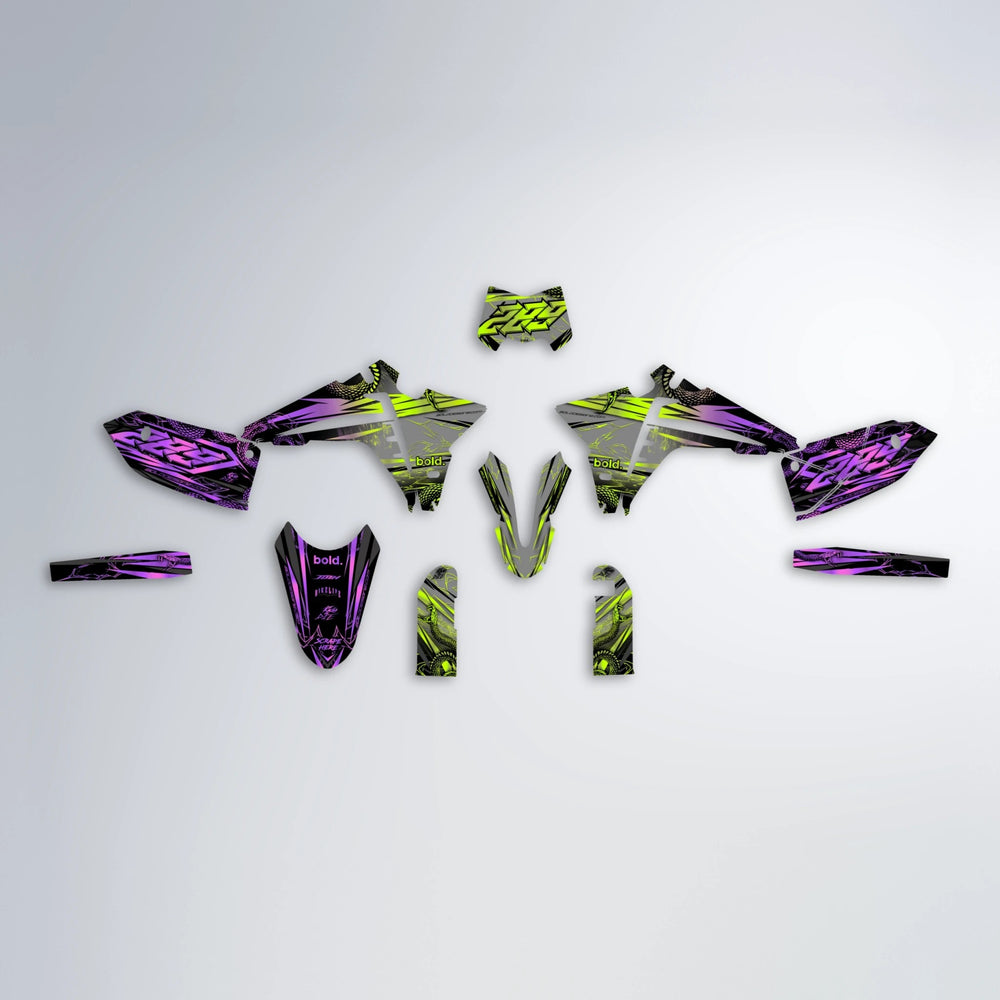 VIPER Fantic graphics kit parts layout in Purple & Yellow