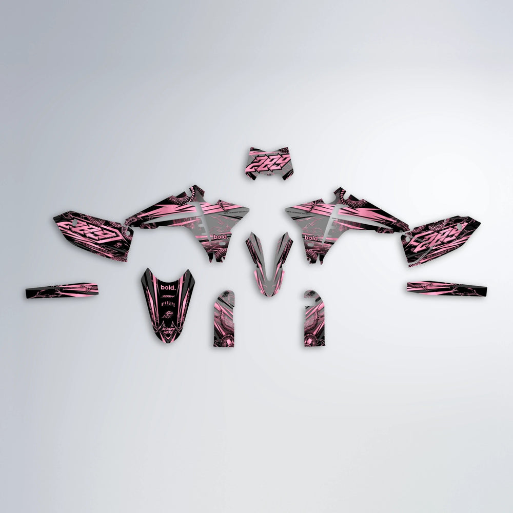 VIPER Fantic graphics kit parts layout in Sakura Pink
