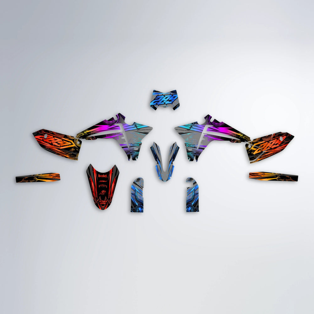 VIPER Fantic graphics kit parts layout in Sunset Fade
