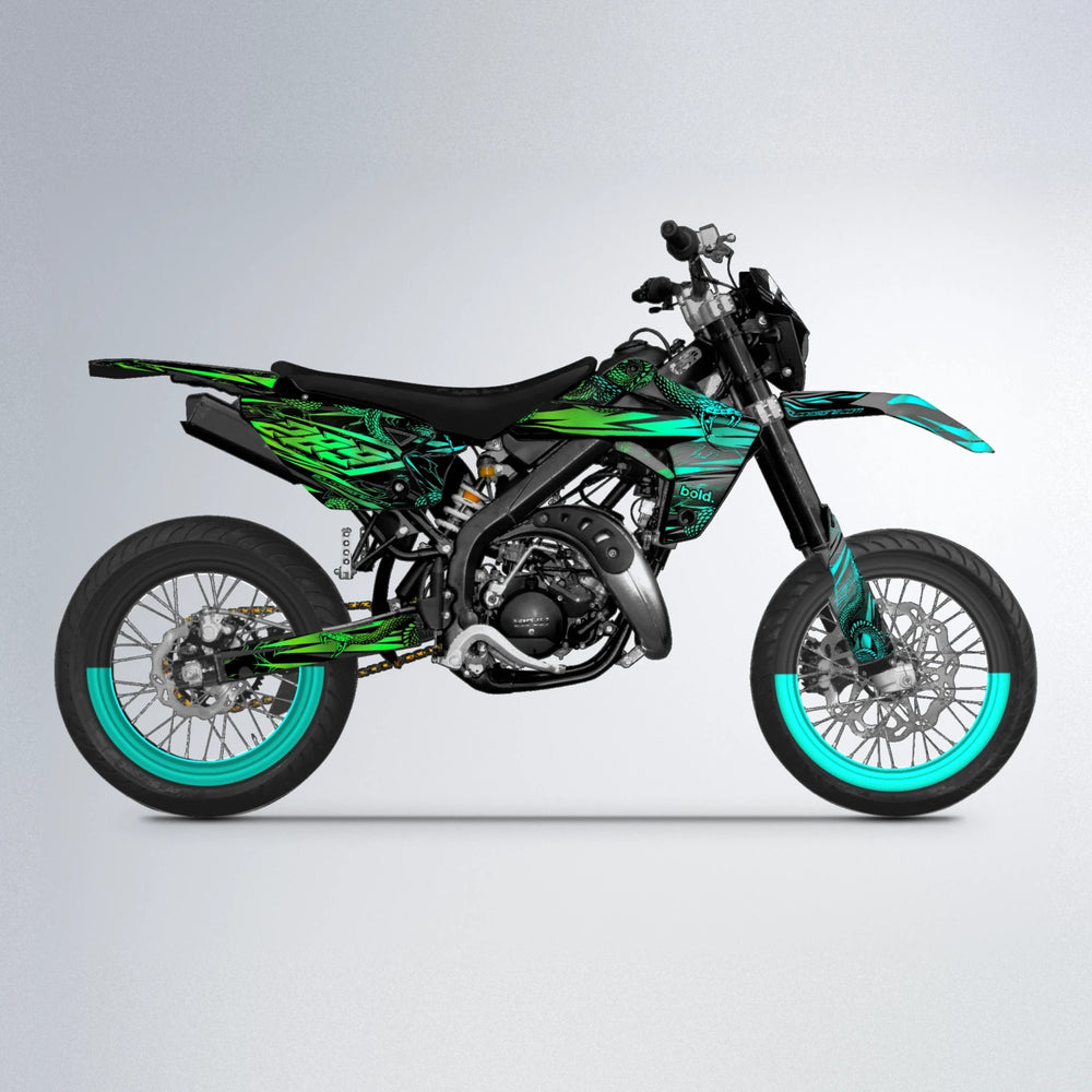 VIPER Rieju MRT supermoto graphics kit in Cyan & Green