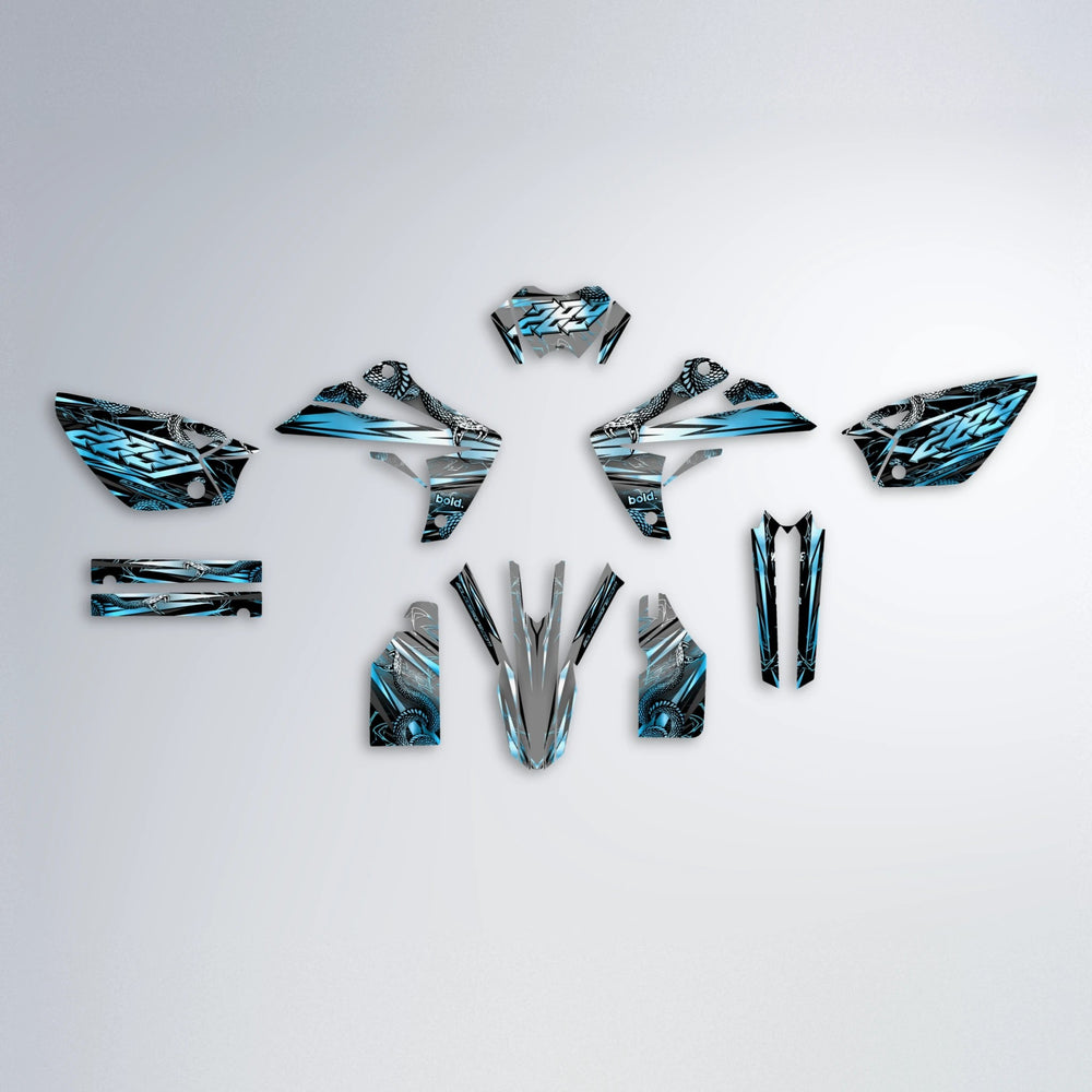 VIPER Rieju MRT graphics kit parts layout in Light Blue & White