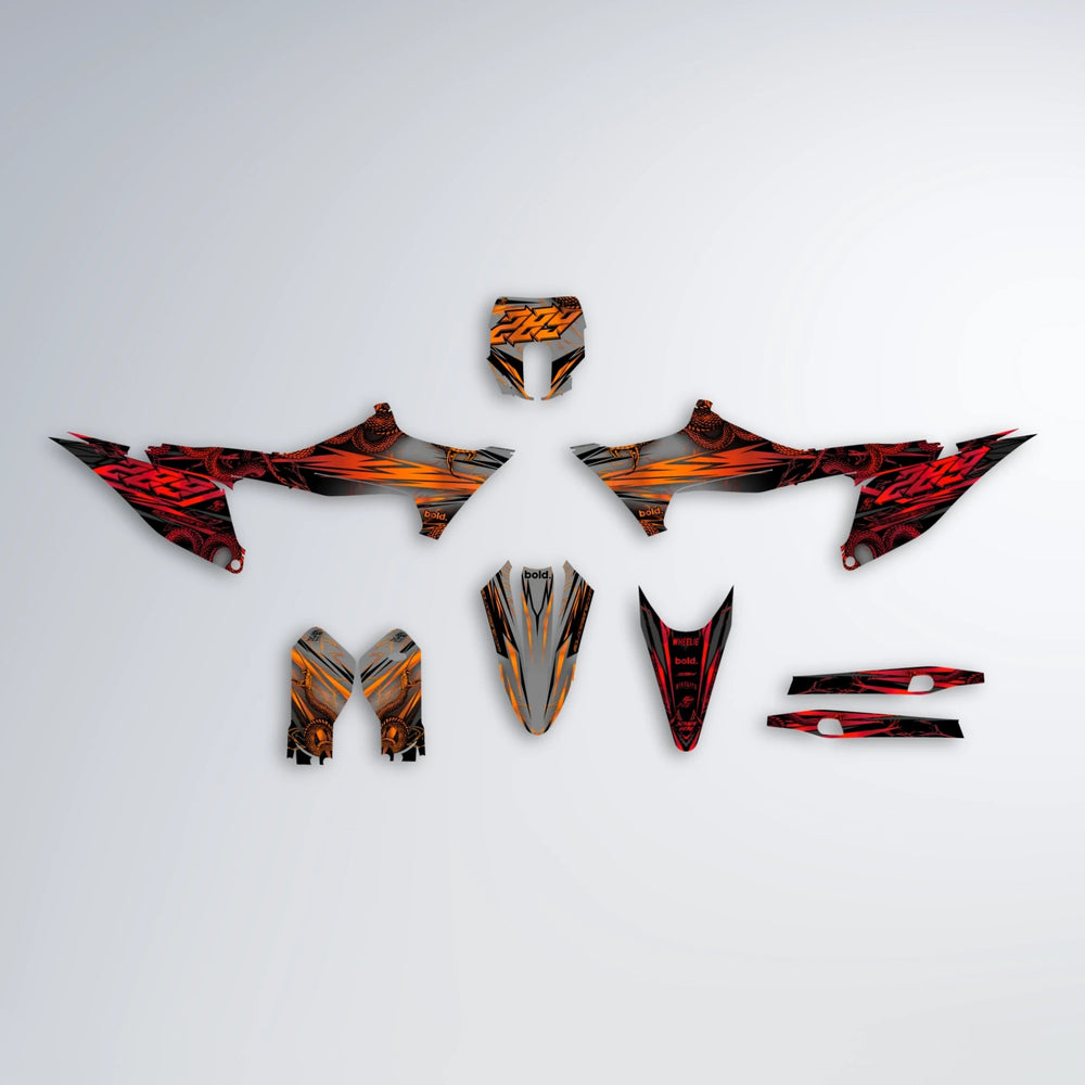 VIPER Stark Varg MX graphics kit parts layout in Red & Orange
