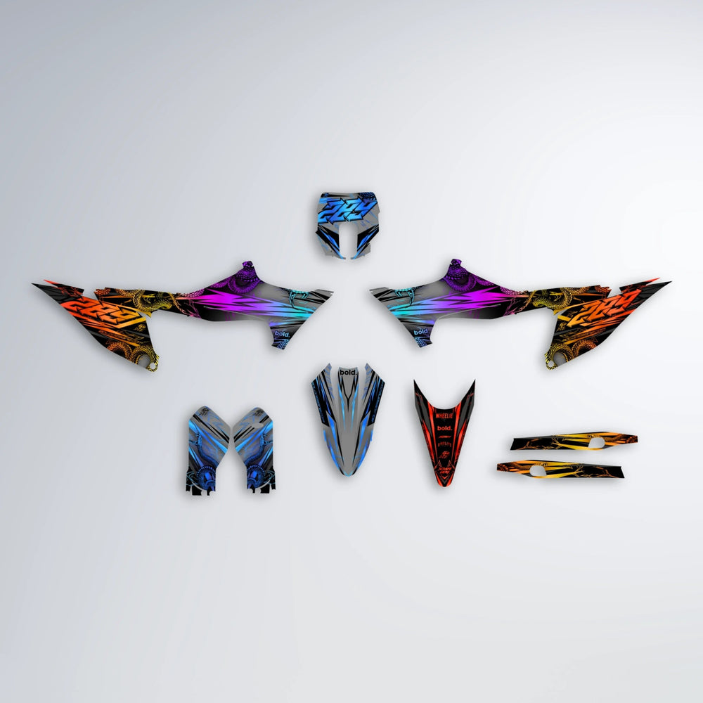 VIPER Stark Varg MX graphics kit parts layout in Sunset Fade
