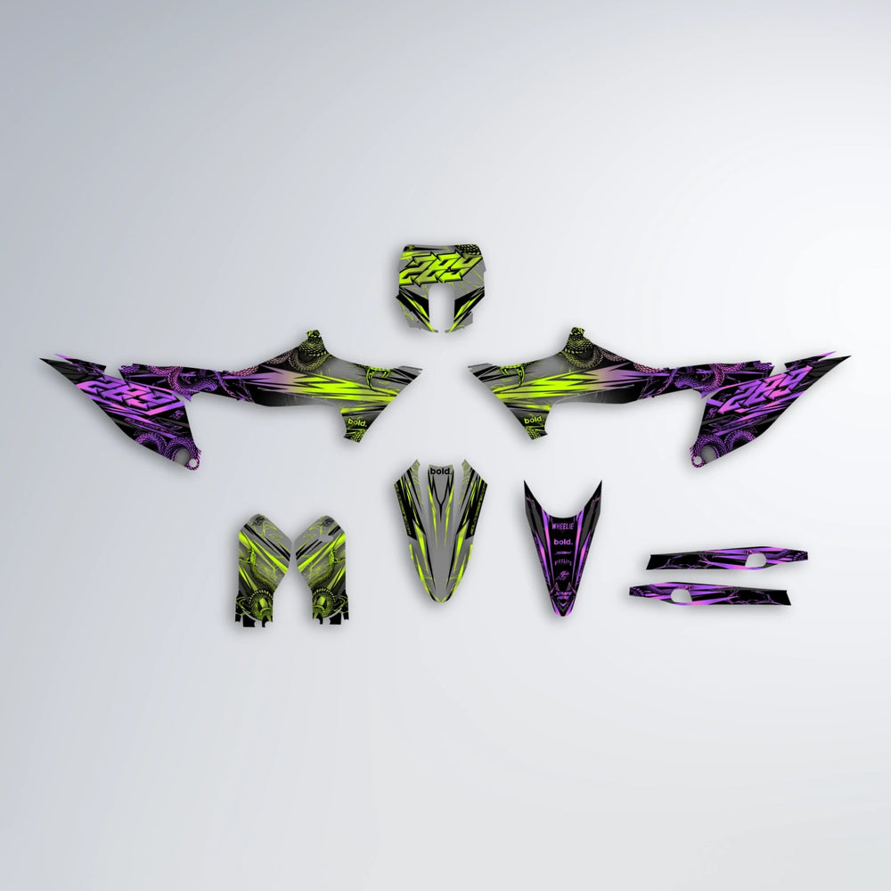 VIPER Stark Varg SM graphics kit parts layout in Purple & Yellow