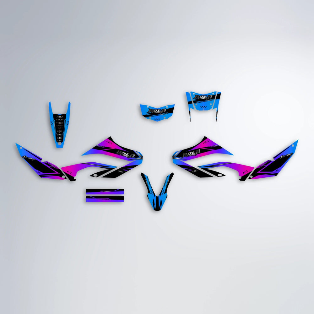 VISIONARY Yamaha WR 125X graphics kit parts layout in Blue Purple Fade