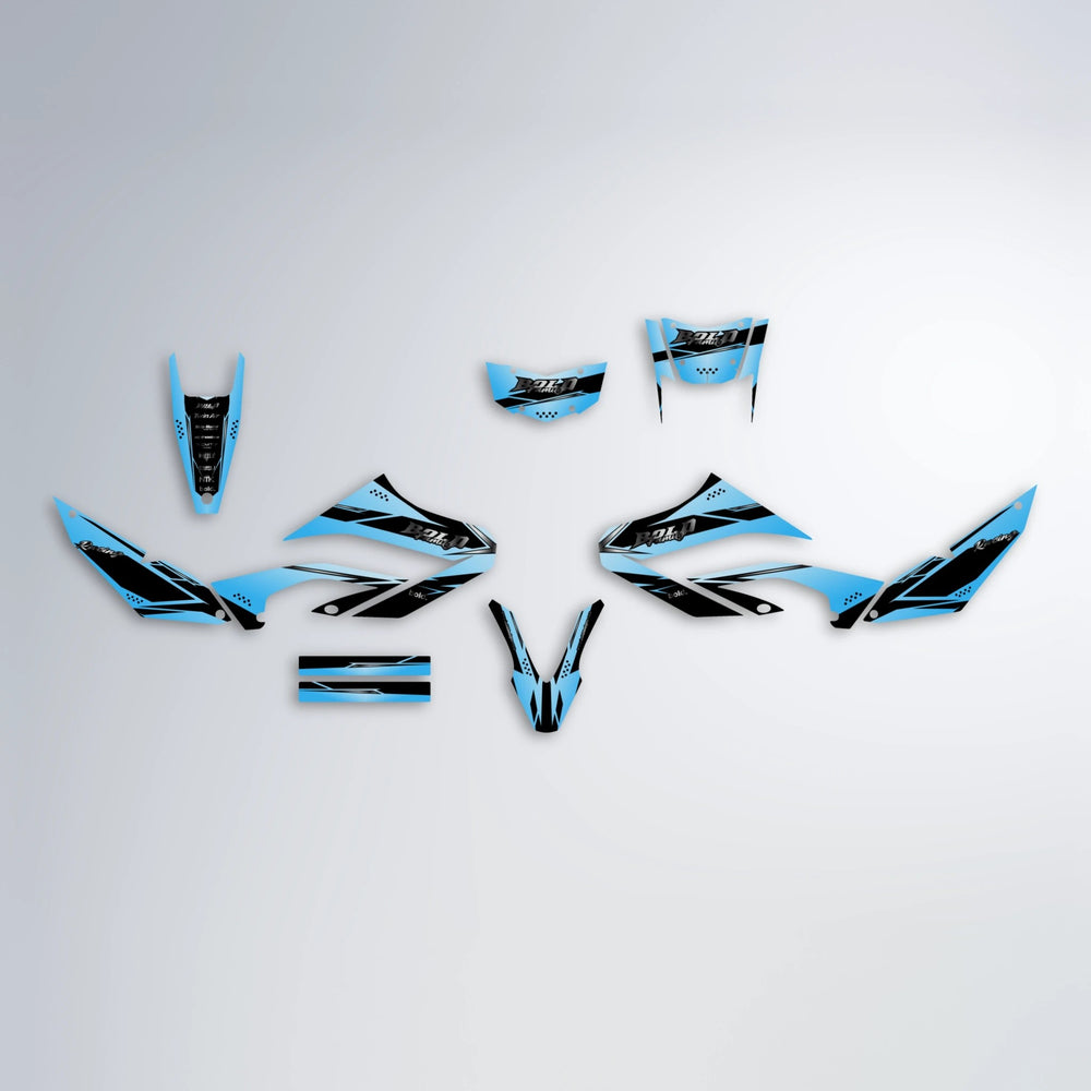 VISIONARY Yamaha WR 125X graphics kit parts layout in Light Blue & White