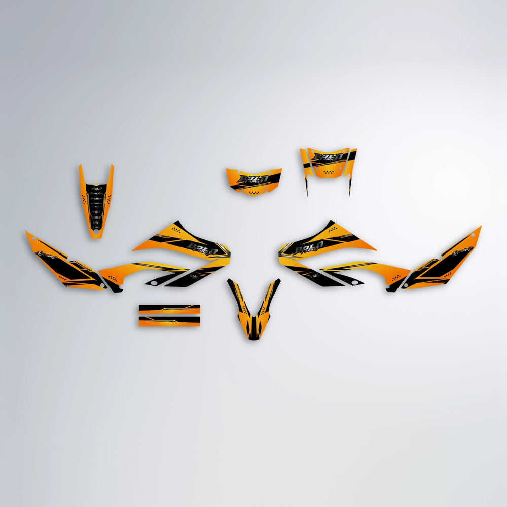 VISIONARY Yamaha WR 125X graphics kit parts layout in Orange & Yellow