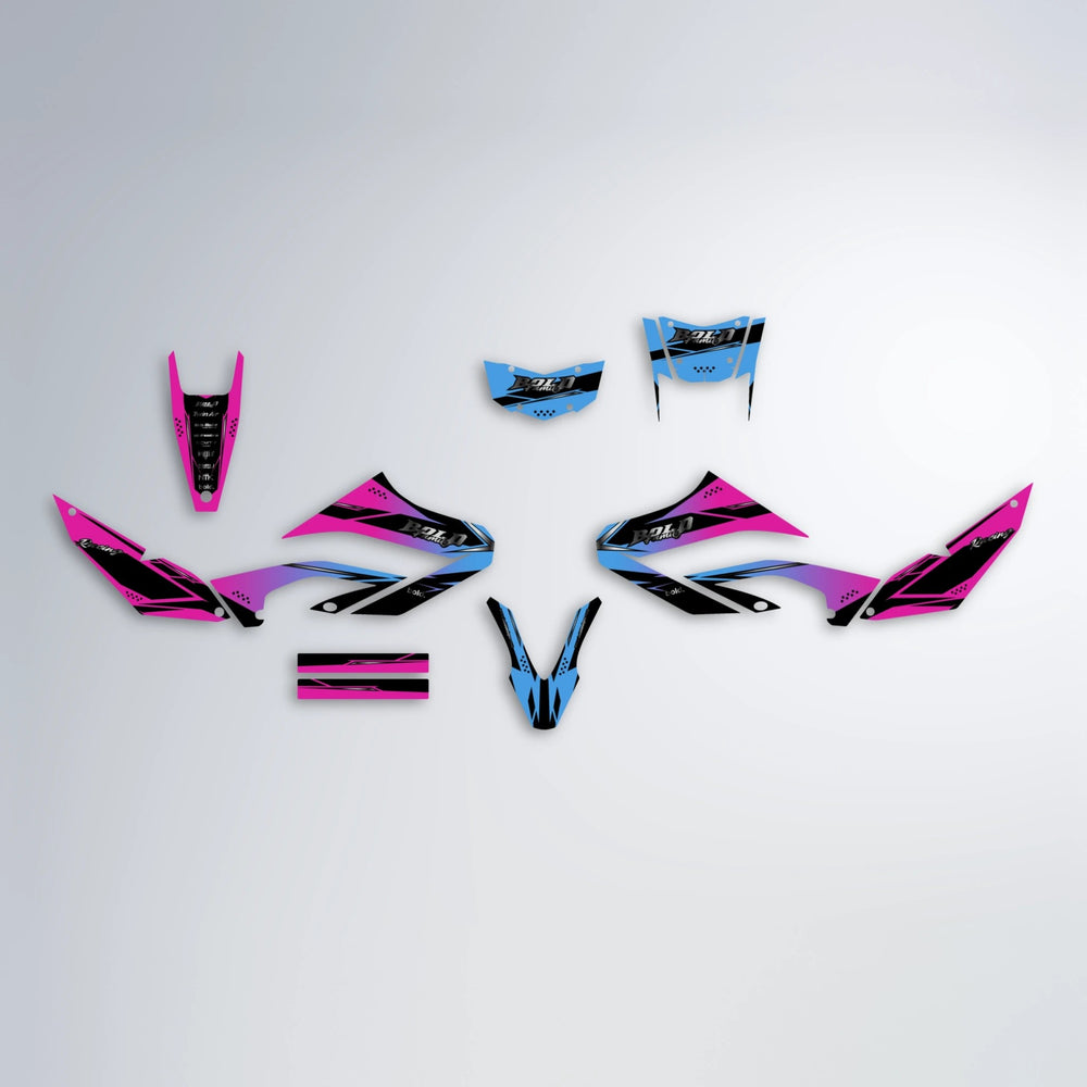 VISIONARY Yamaha WR 125X graphics kit parts layout in Pink & Light Blue