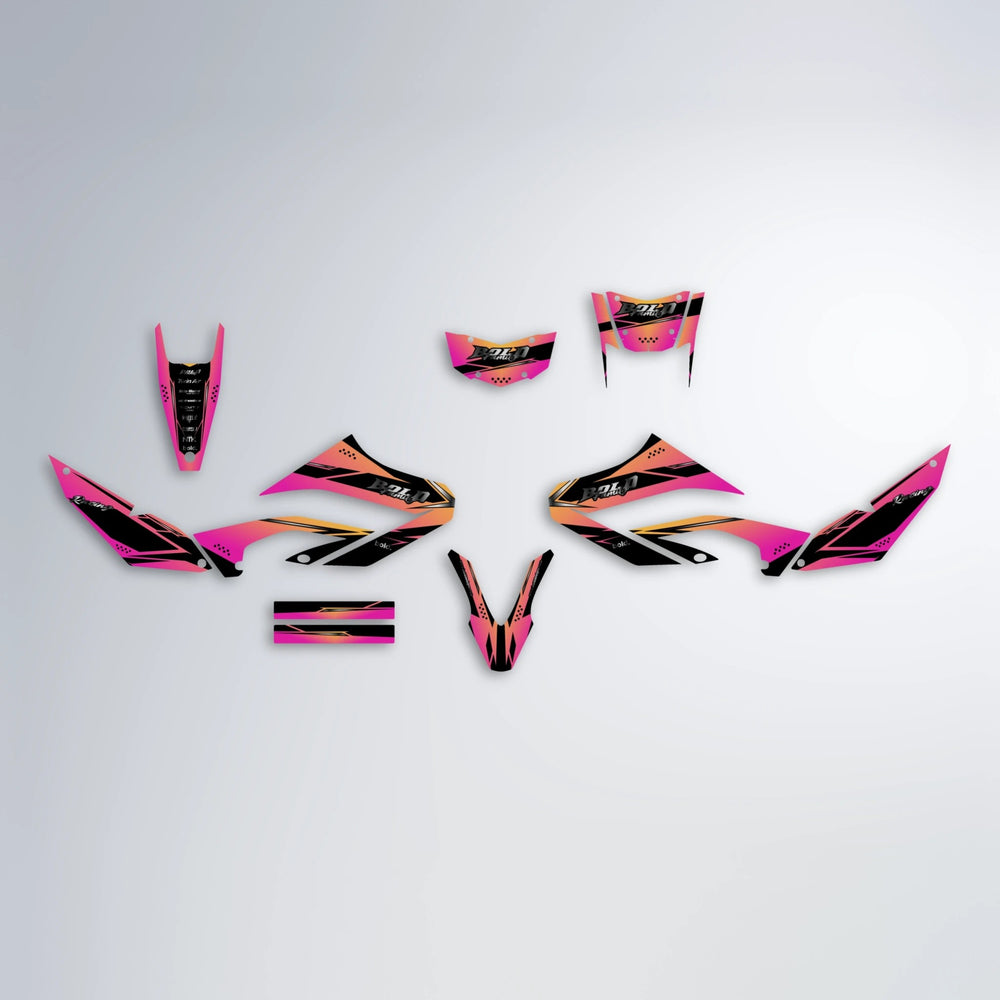 VISIONARY Yamaha WR 125X graphics kit parts layout in Pink & Yellow