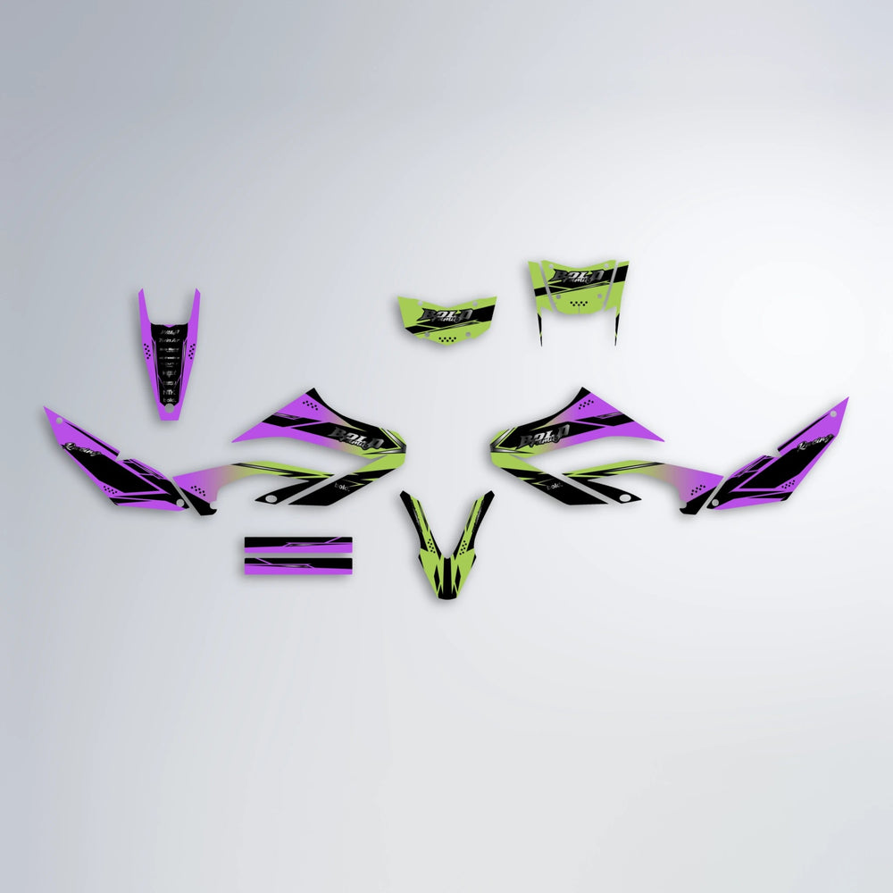 VISIONARY Yamaha WR 125X graphics kit parts layout in Purple & Yellow