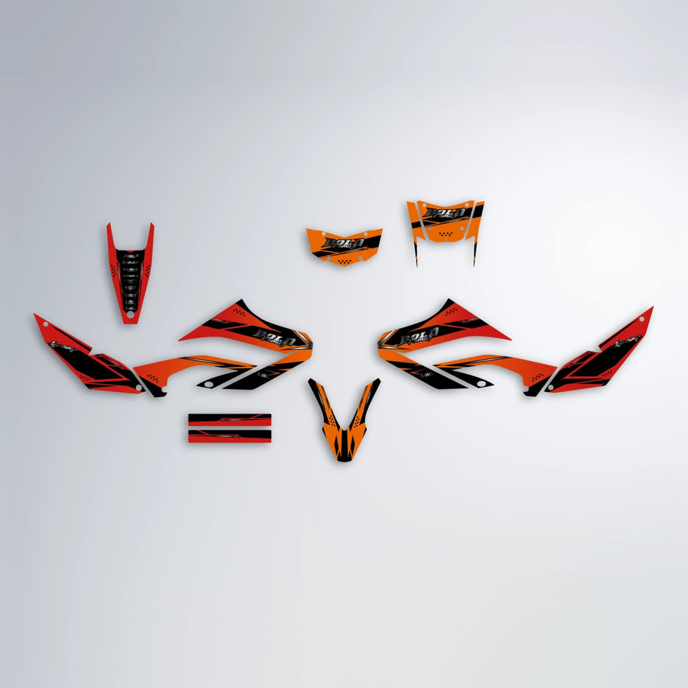 VISIONARY Yamaha WR 125X graphics kit parts layout in Red & Orange