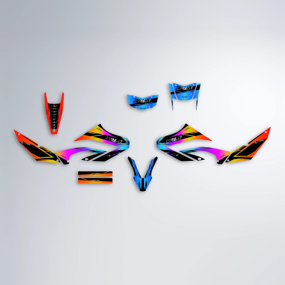 VISIONARY Yamaha WR 125X graphics kit parts layout in Sunset Fade