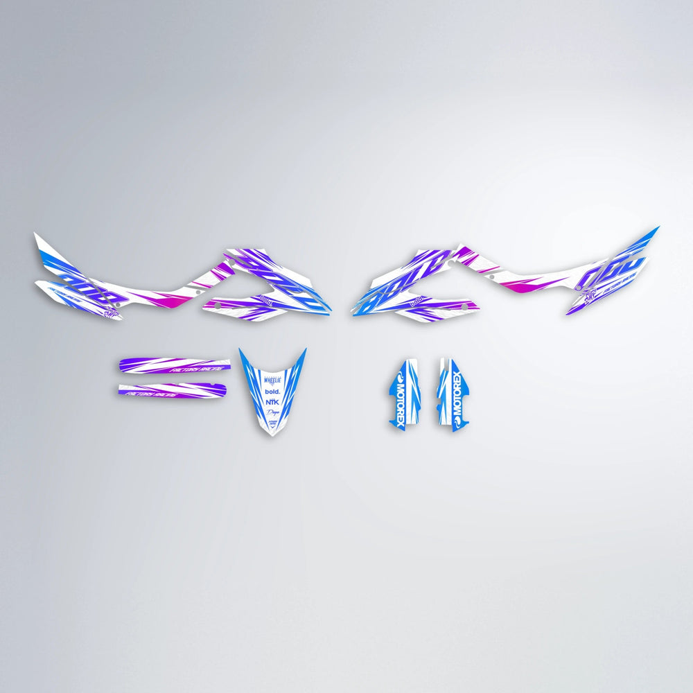 VITALY Aprilia SX 125 graphics kit parts layout in Blue Purple Fade