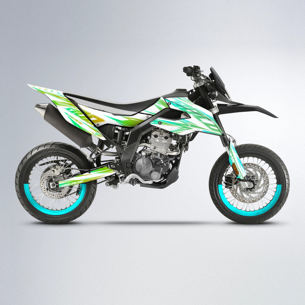VITALY Aprilia SX 125 supermoto graphics kit in Cyan & Green