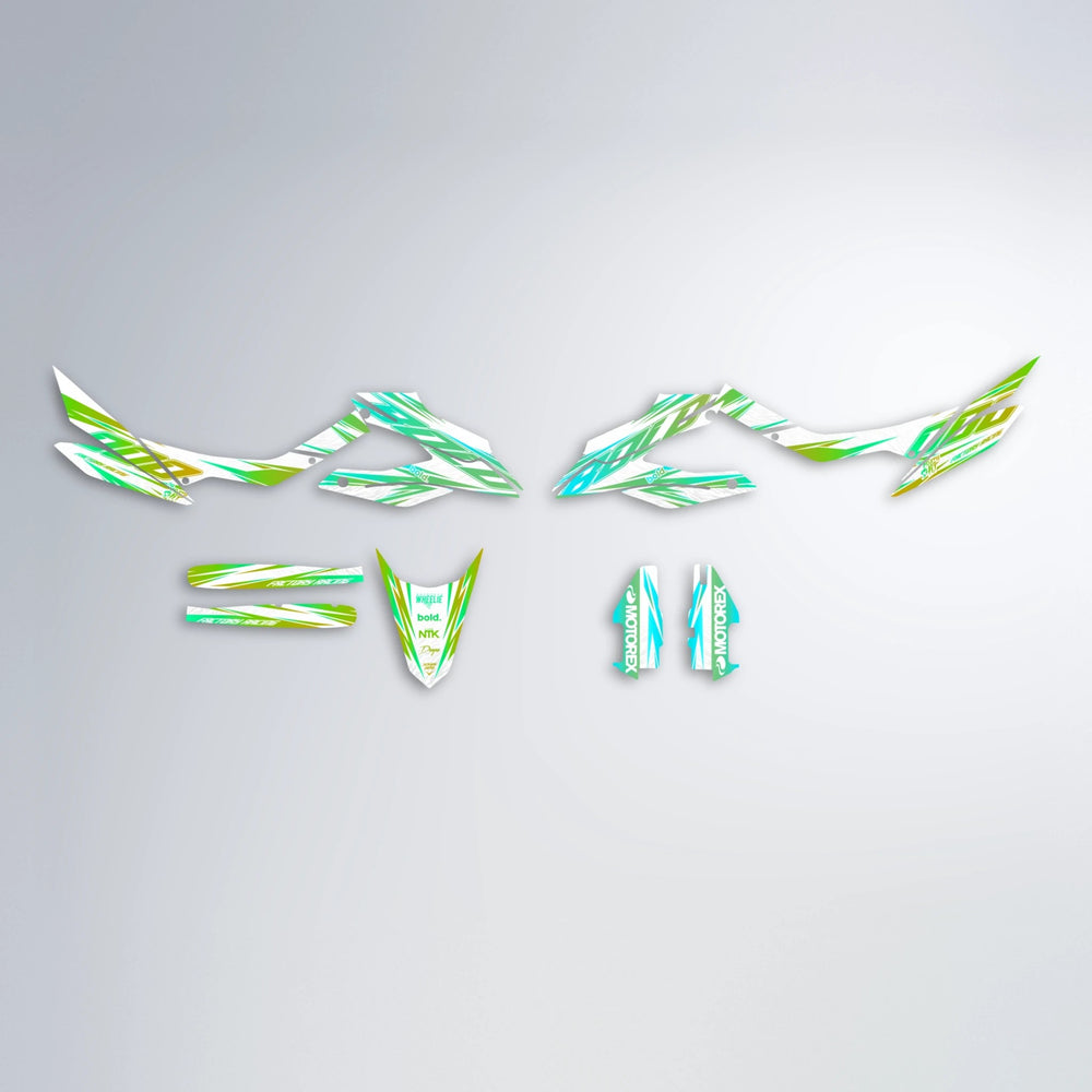 VITALY Aprilia SX 125 graphics kit parts layout in Cyan & Green